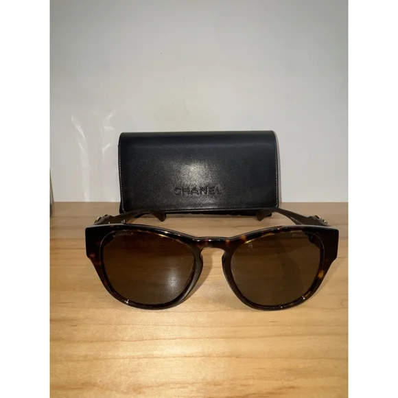 Chanel 5456QA Women's Sunglasses Butterfly CC Logo w Crystals Rare Brown Leather